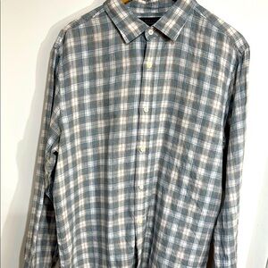 Bloomingdales Check Linen Shirt Green Tan White Size L